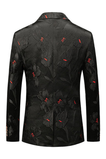 Black Jacquard Notched Lapel Prom Blazer